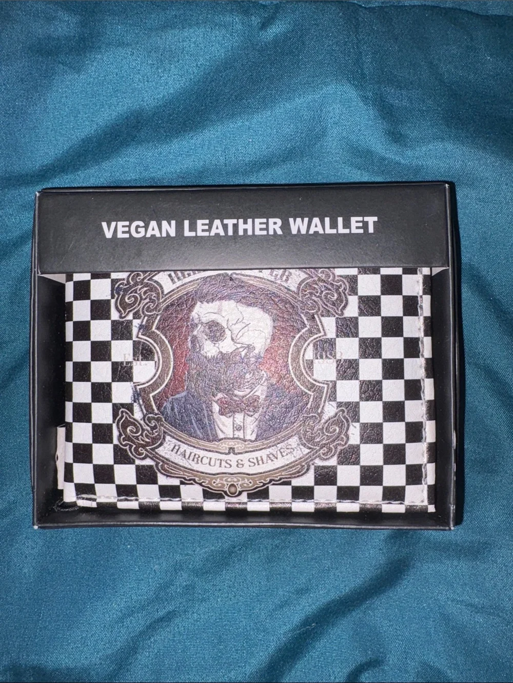 Men’s Vegan Leather Checkerboard Wallet with Skull Crest - Haircuts and Shave